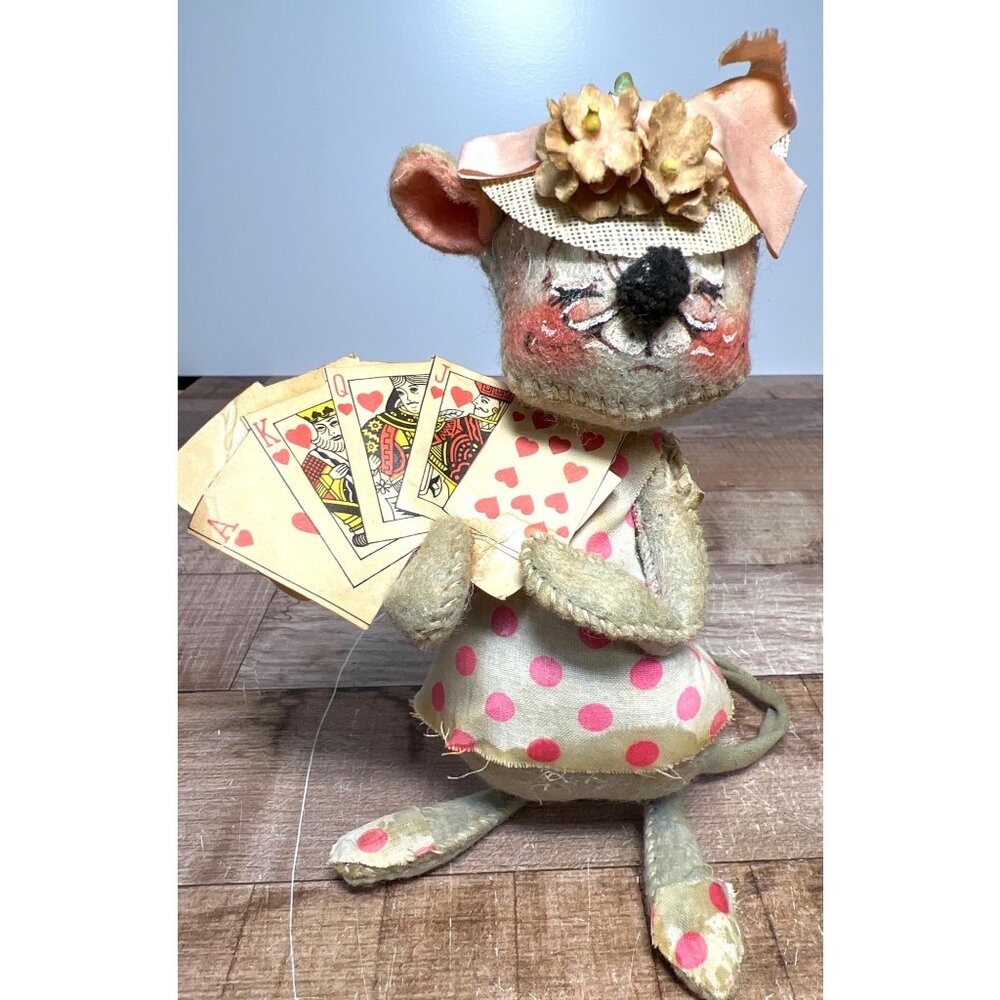 Vintage Annalee Handmade Poker Mouse Collectible Artisan Doll with Playing Cards